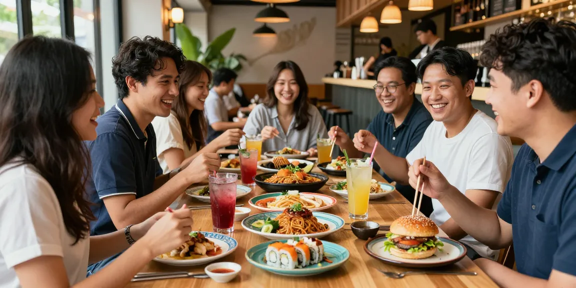 Diverse dining experience at RED88 with friends enjoying Asian fusion cuisine in a vibrant atmosphere.