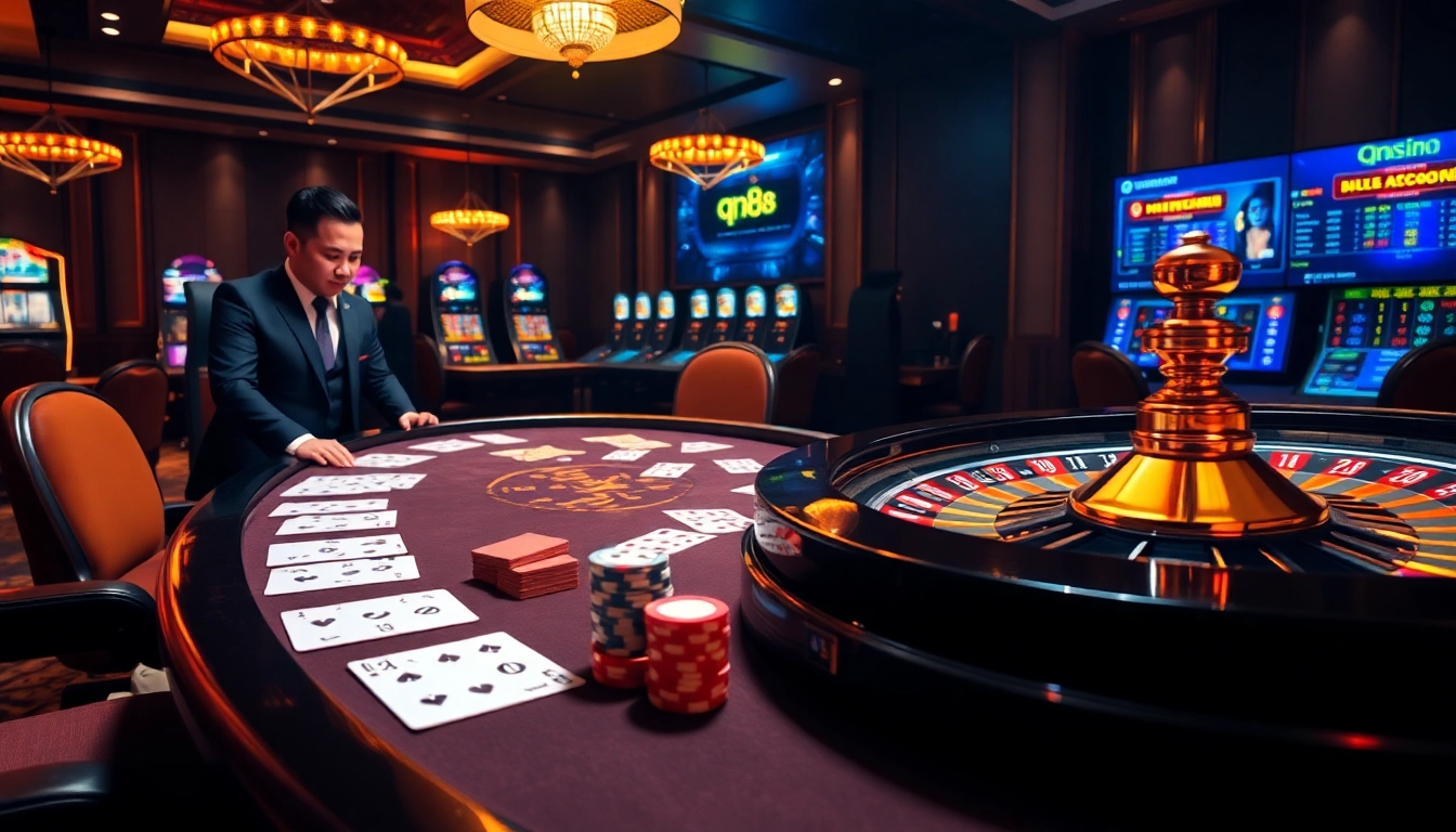 Experience high-stakes gaming action at qh88 casino with professional dealers and thrilling atmosphere.
