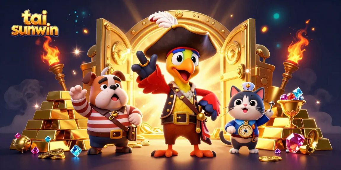 Join the excitement with tai sunwin, featuring a pirate captain and treasures in a vibrant casino scene.