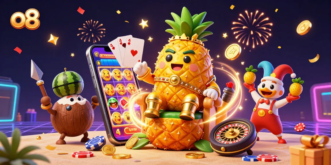 Spin to win big at o8 with a vibrant 3D casino scene showcasing lively characters and games.