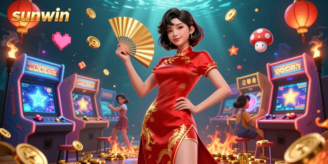 Engage in thrilling gameplay with Sunwin’s vibrant casino atmosphere filled with gold coins and gaming elements.
