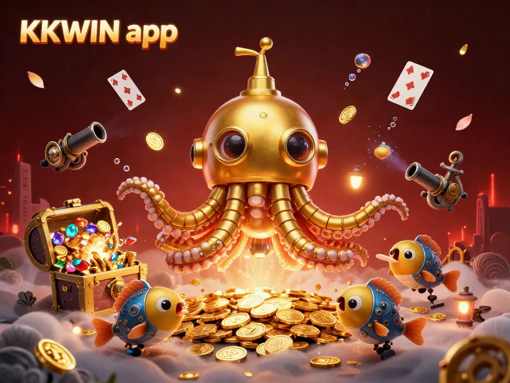 Experience the excitement of winning in KKWIN app with a golden kraken submarine and treasure burst.