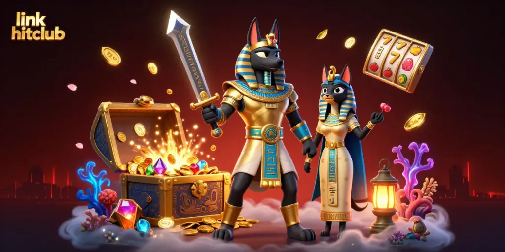 Experience thrilling gameplay with link hitclub featuring Anubis, Bastet, and vibrant casino elements.