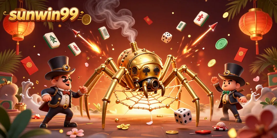 Discover the enchanting world of gambling with sunwin99 featuring a golden spider amidst casino elements.