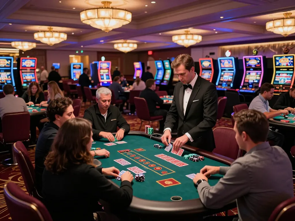 Players engaged in a thrilling blackjack game at a vibrant casino setting showcasing max 79 excitement.
