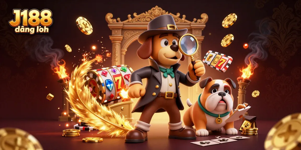 Join the thrill at J188 đăng nhập as the detective uncovers treasure clues in a lively casino scene.