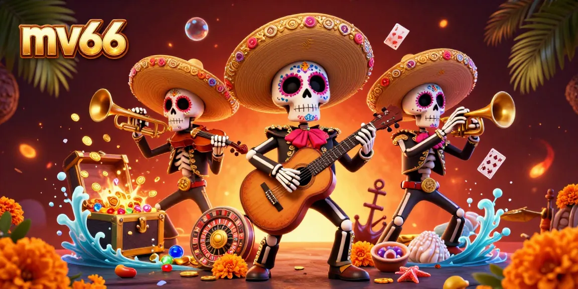 Experience thrilling bets at mv66 with vibrant roulette, energetic mariachi band, and treasure elements.