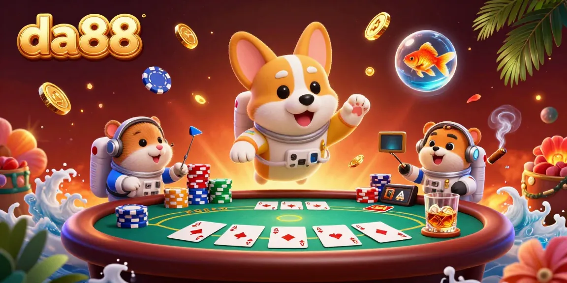 Experience the thrill of da88 in a vibrant space casino scene with playful characters.